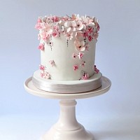 Pink & Silver blossoms cake design Geneva